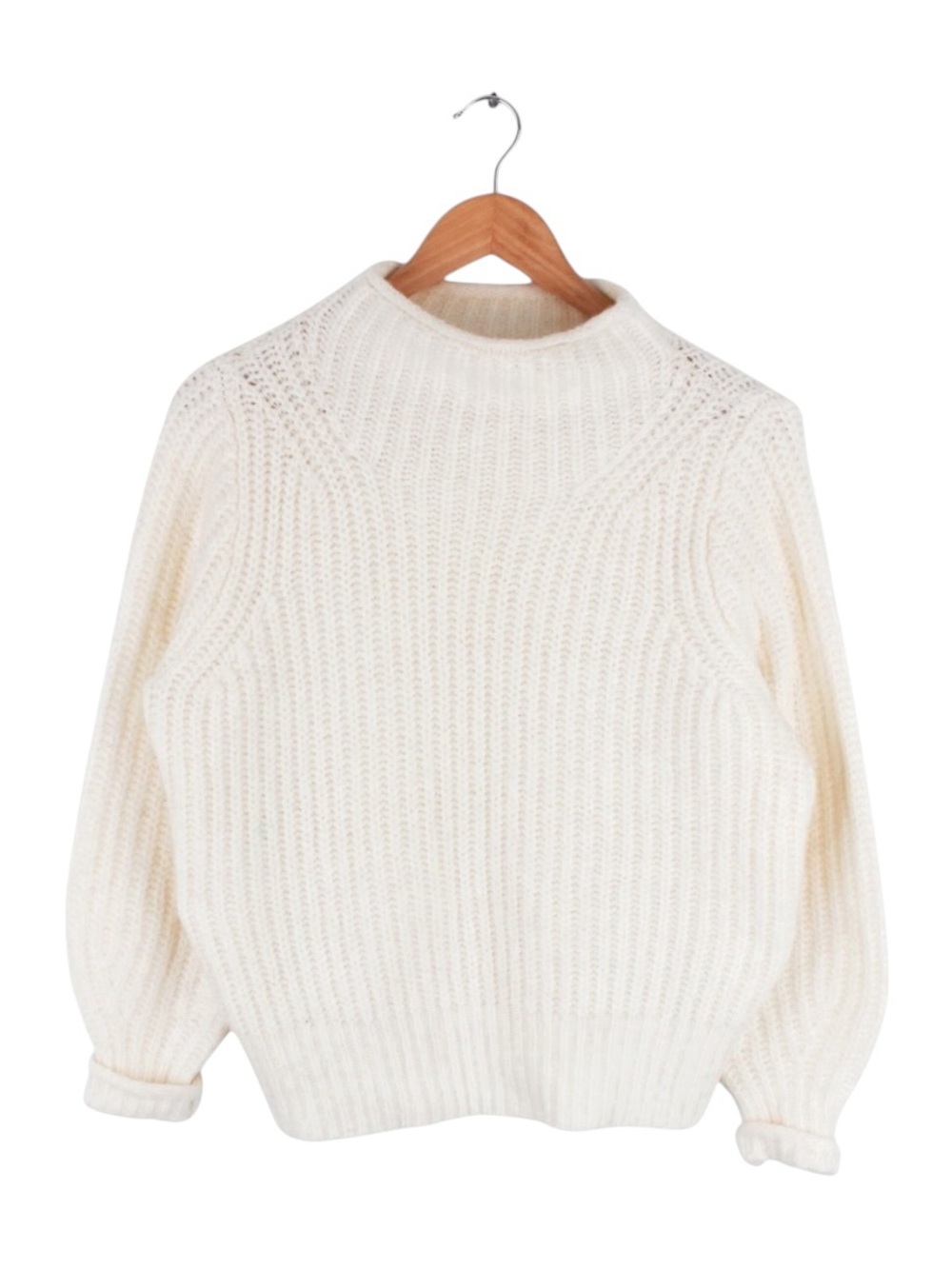 Madewell Sweater Ribbed Knit Cream Wool Blend Pullover Mock Neck Size XS